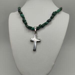 Turquoise Chip Sterling Silver Cross Necklace
